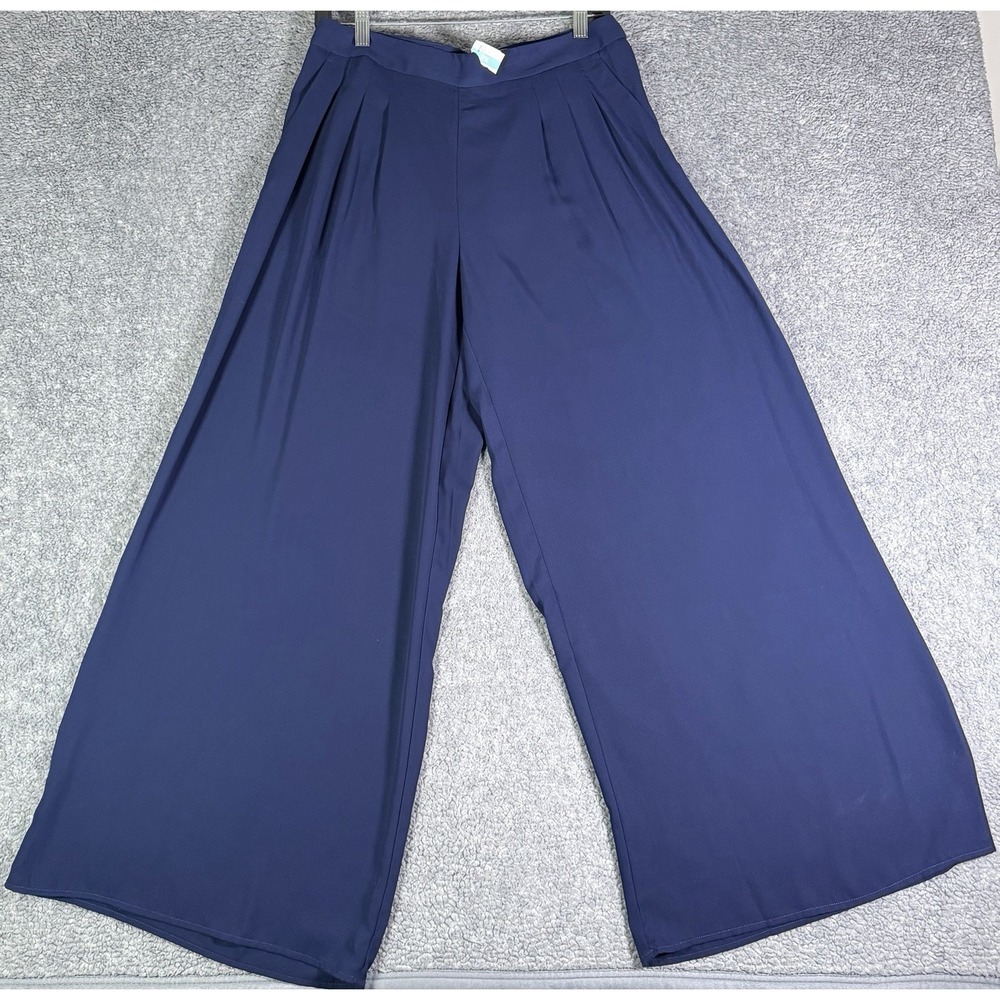 NWT J. McLaughlin Candela Wide Leg Pants Navy Blue Size 4 Pleated Palazzo Crepe
